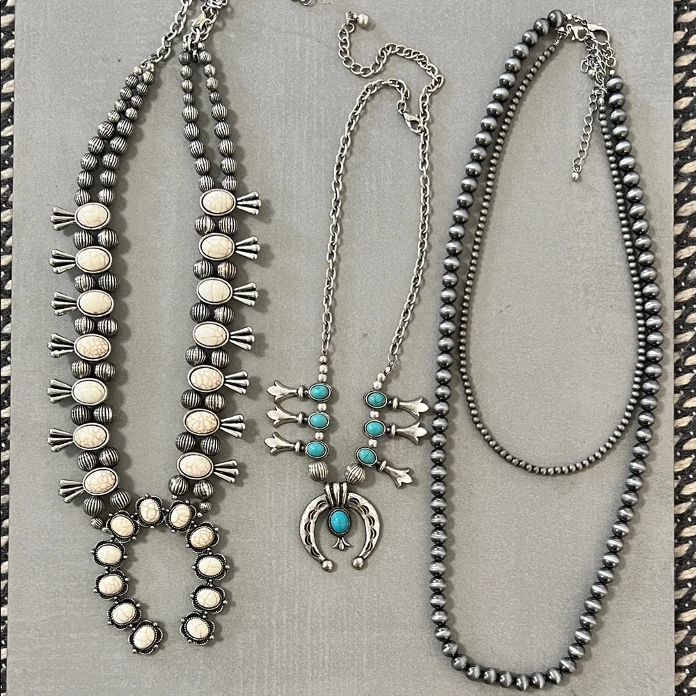 Silver and Turquoise Necklace Set - Picture 1 of 4